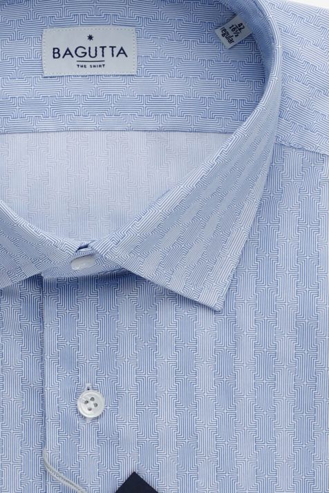 Camicia Uomo Bagutta Regular Micro disegno 100% cotone collo Italiano Manica lunga