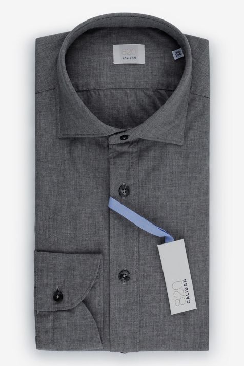Camicia Uomo Caliban Slim Tinta unita 100% cotone collo Francese Manica lunga