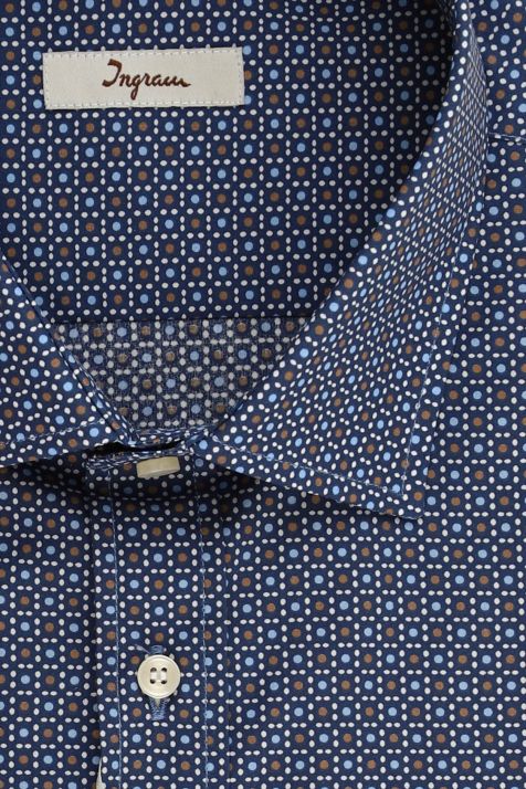 Camicia Uomo Ingram Classic Micro disegno 100% cotone collo Francese Manica lunga