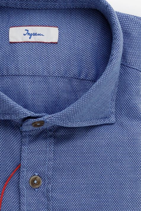 Camicia Uomo Ingram Slim Micro disegno 100% cotone collo Francese Manica lunga