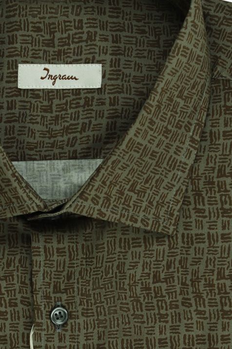 Camicia Uomo Ingram Classic Micro disegno 100% cotone collo Francese Manica lunga