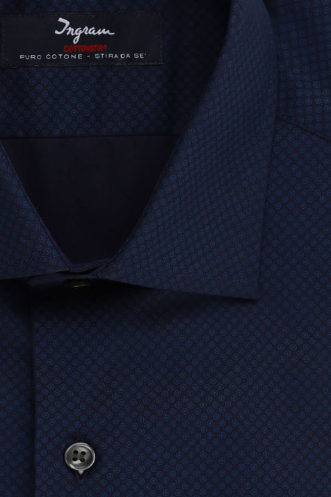 Camicia Uomo Ingram Slim No Stiro Micro disegno 100% cotone collo Francese Manica lunga