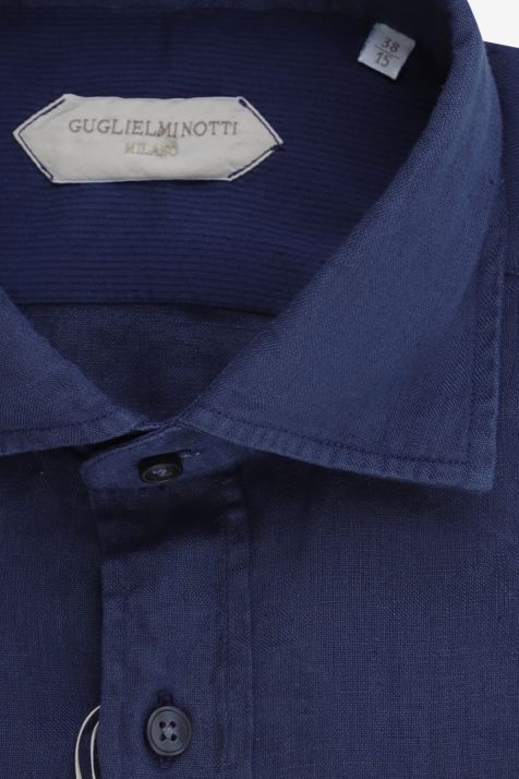 Camicia Uomo Guglielminotti Regular Tinta unita 100% lino collo Francese Manica lunga