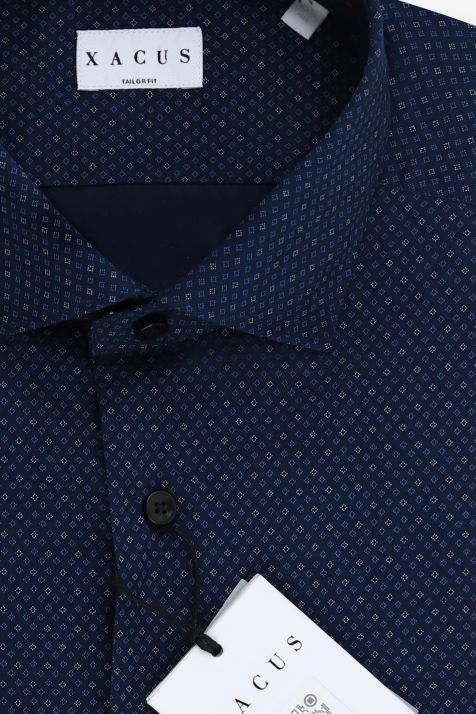 Camicia Uomo Xacus Regular Micro disegno 100% cotone collo Francese Manica lunga