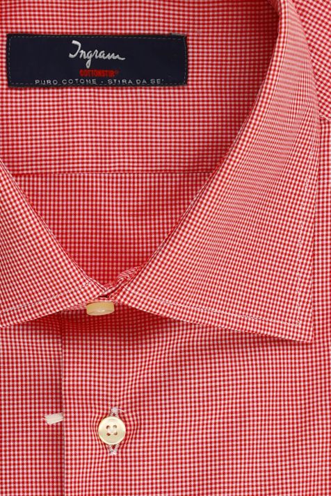 Camicia Uomo Ingram Slim No Stiro Quadri 100% cotone collo Francese Manica lunga