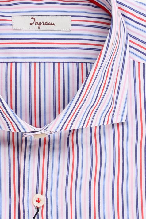 Camicia Uomo Ingram Slim Righe 100% cotone collo Francese Manica lunga
