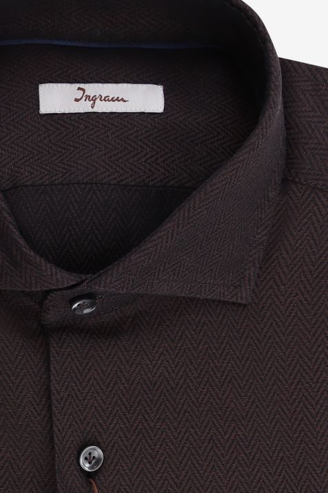 Camicia Uomo Ingram Slim Micro disegno 100% cotone collo Francese Manica lunga