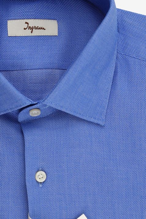 Camicia Uomo Ingram Slim Micro disegno 100% cotone collo Francese Manica lunga