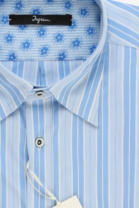 Camicia Uomo Ingram Slim Righe 100% cotone collo Italiano Manica lunga