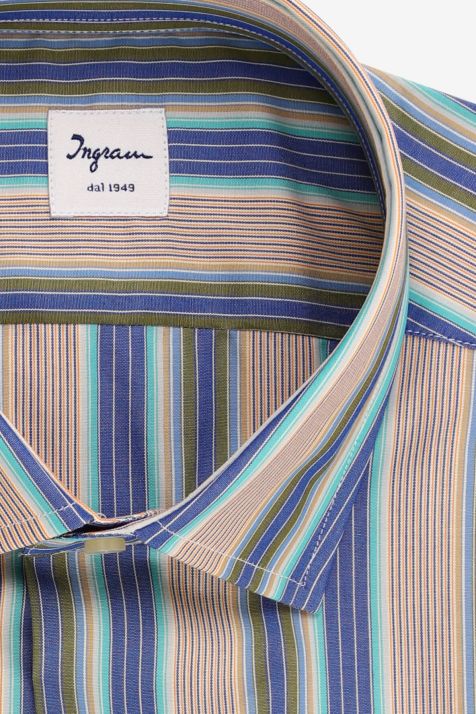 Camicia Uomo Ingram Regular Righe 100% cotone collo Francese Manica lunga