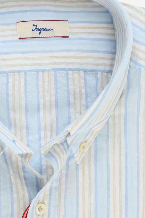 Camicia Uomo Ingram Slim Righe 100% cotone collo Button down Manica lunga