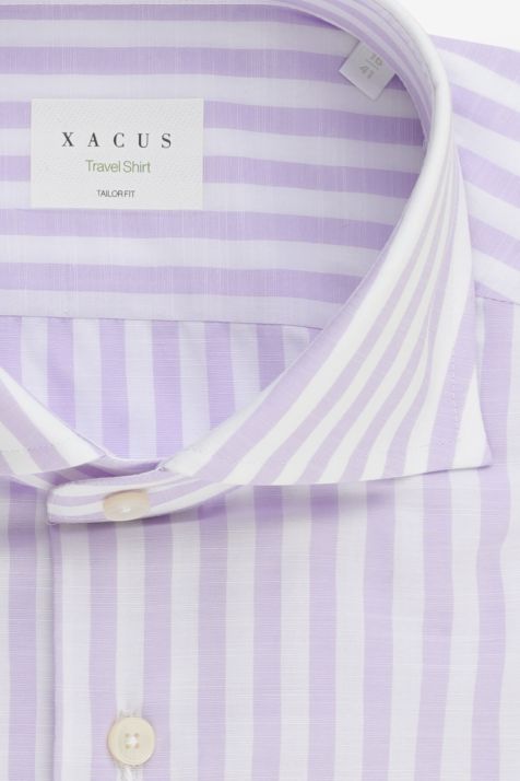Camicia Uomo Xacus Regular No Stiro Righe 100% cotone collo Francese Manica lunga