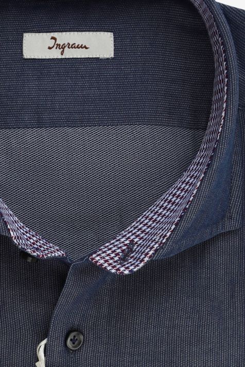 Camicia Uomo Ingram Slim Micro disegno 100% cotone collo Francese Manica lunga