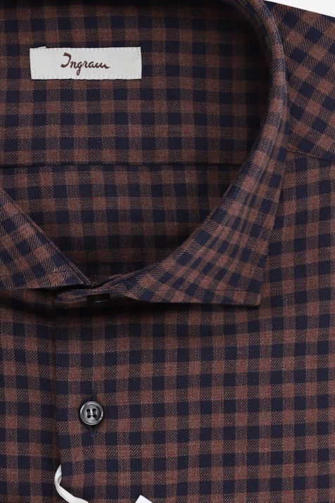 Camicia Uomo Ingram Regular Quadri 100% cotone collo Francese Manica lunga