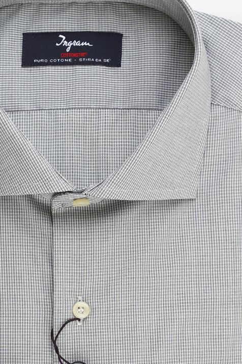 Camicia Uomo Ingram Slim No Stiro Micro disegno 100% cotone collo Francese Manica lunga
