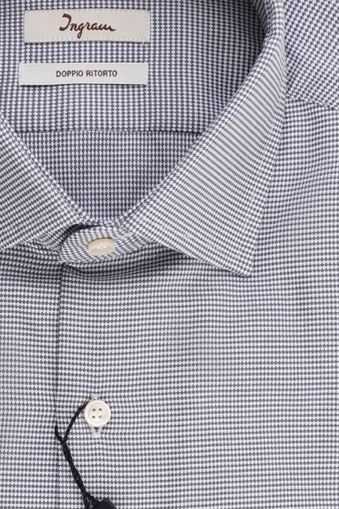Camicia Uomo Ingram Slim Micro disegno 100% cotone collo Francese Manica lunga
