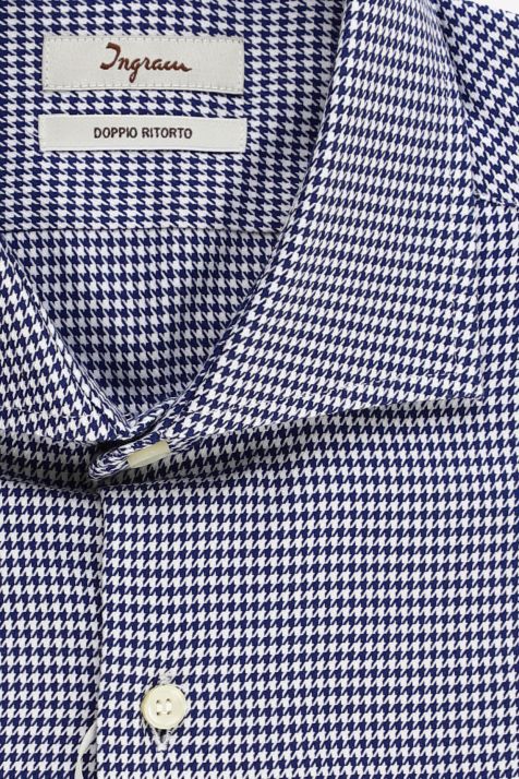 Camicia Uomo Ingram Slim Micro disegno 100% cotone collo Francese Manica lunga