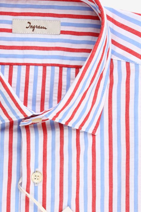 Camicia Uomo Ingram Slim Righe 100% cotone collo Francese Manica lunga