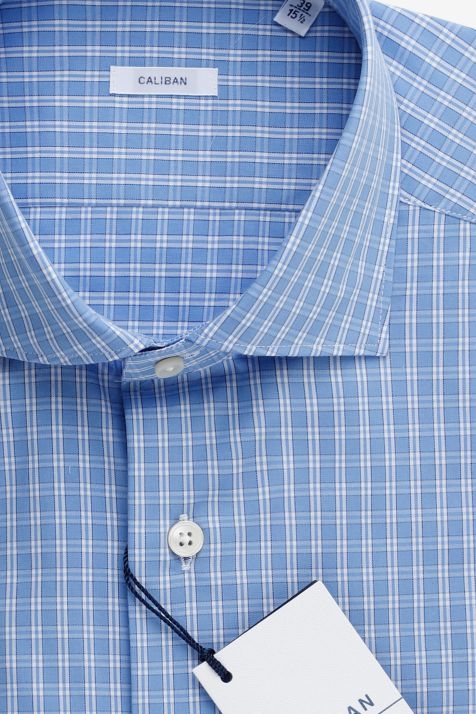 Camicia Uomo Caliban Slim Quadri 100% cotone collo Francese Manica lunga