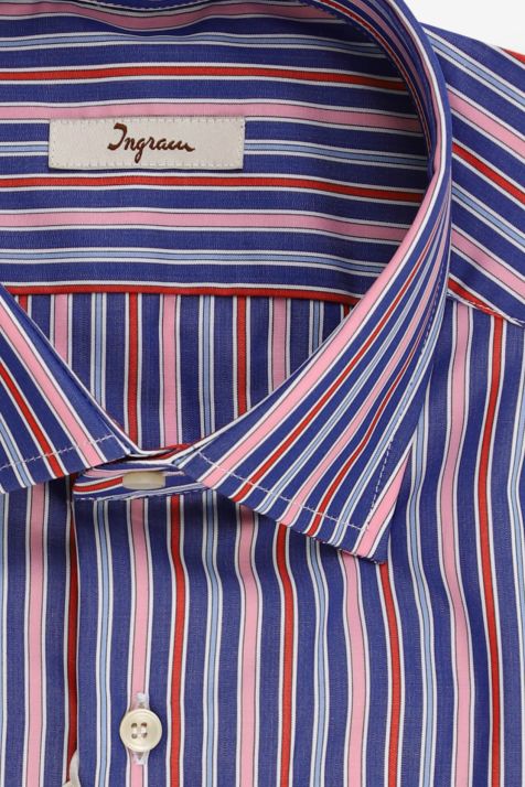 Camicia Uomo Ingram Regular Righe 100% cotone collo Francese Manica lunga