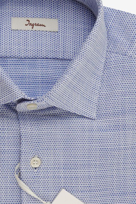 Camicia Uomo Ingram Slim Micro disegno 100% cotone collo Francese Manica lunga