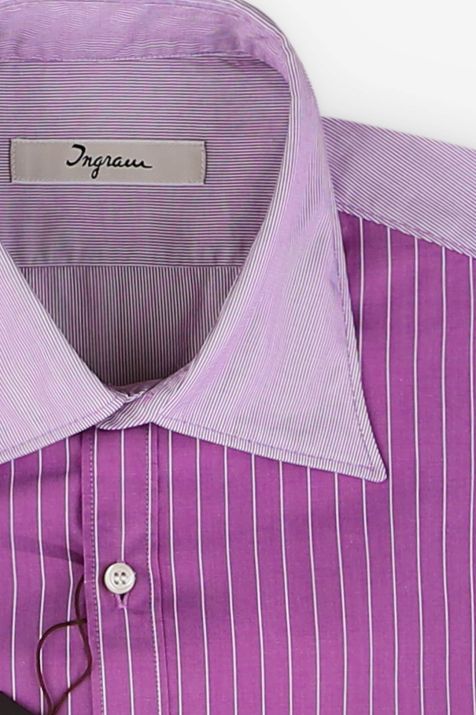 Camicia Uomo Ingram Slim Righe 100% cotone collo Italiano Manica lunga