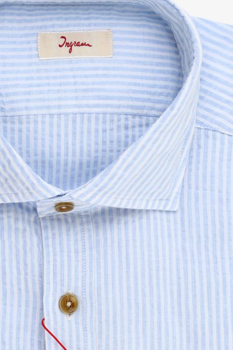 Camicia Uomo Ingram Regular Righe 100% cotone collo Francese Manica lunga