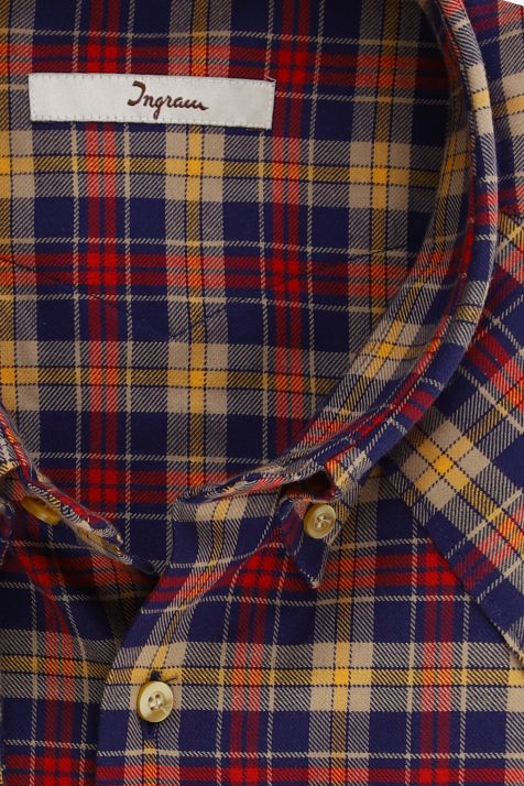Camicia Uomo Ingram Slim Quadri 100% cotone collo Button down Manica lunga