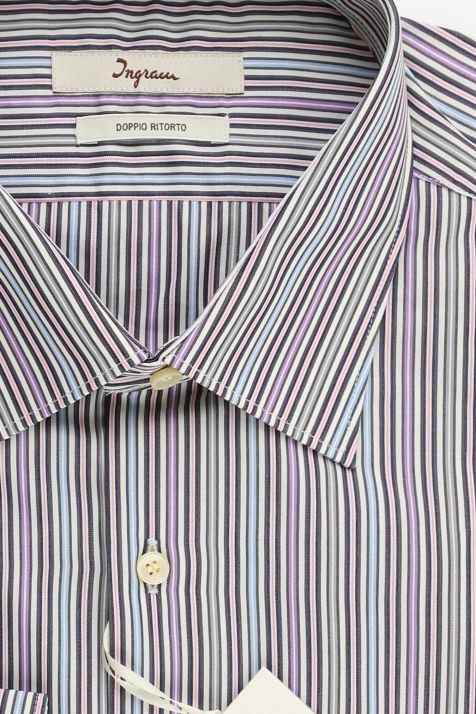 Camicia Uomo Ingram Slim Righe 62% lana 36% pl 2% ea collo Italiano Manica lunga