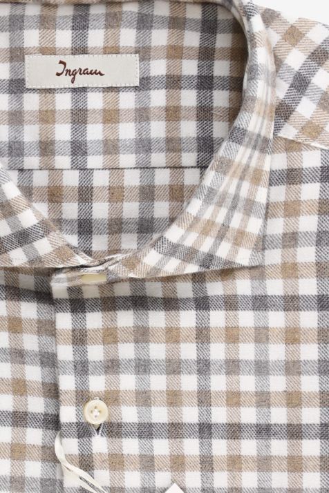 Camicia Uomo Ingram Slim Quadri 100% caldo cotone collo Francese Manica lunga