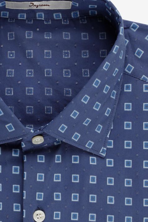 Camicia Uomo Ingram Slim Micro disegno 100% cotone collo Francese Manica lunga