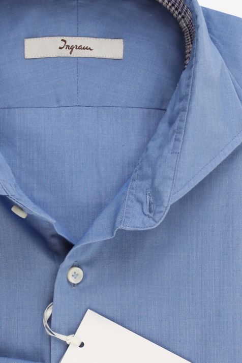 Camicia Uomo Ingram Slim Tinta unita 100% cotone collo Francese Manica lunga