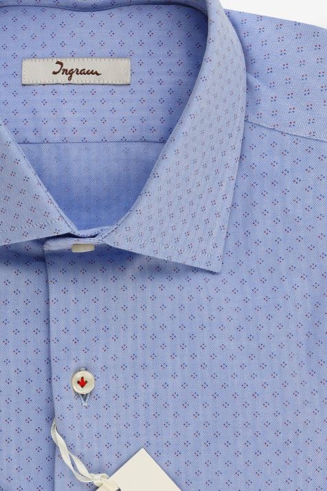 Camicia Uomo Ingram Slim Micro disegno 100% cotone collo Francese Manica lunga