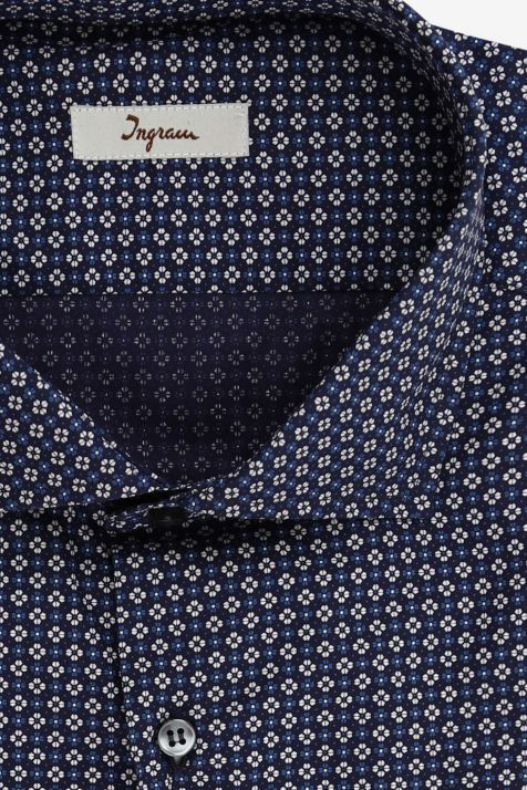 Camicia Uomo Ingram Regular Micro disegno 100% cotone collo Francese Manica lunga