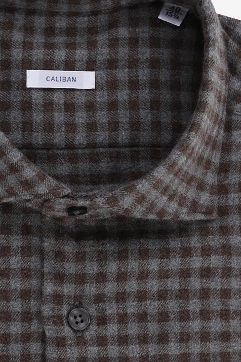 Camicia Uomo Caliban Regular Quadri 100% cotone collo Francese Manica lunga