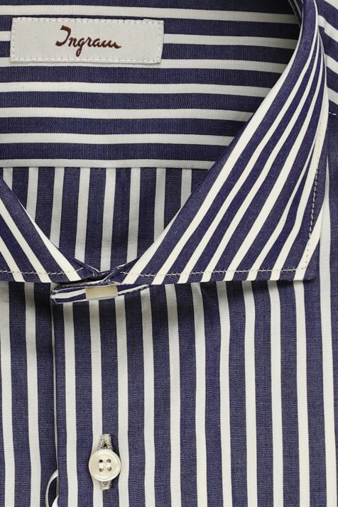 Camicia Uomo Ingram Slim Righe 100% cotone collo Francese Manica lunga