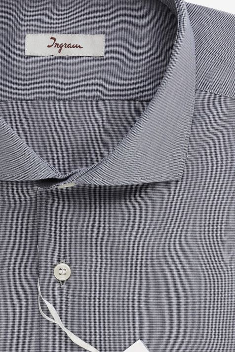 Camicia Uomo Ingram Slim Micro disegno 100% cotone collo Francese Manica lunga