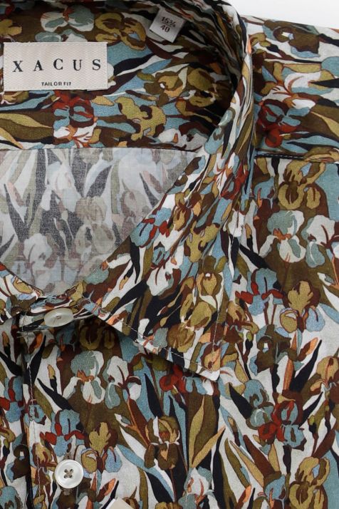 Camicia Uomo Xacus Regular Fantasia 100% Cotone lavato collo Italiano Manica lunga