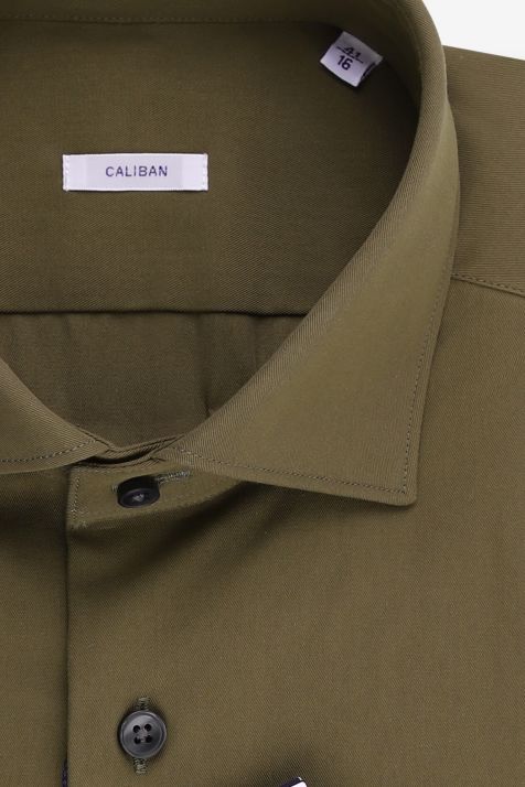 Camicia Uomo Caliban Regular Tinta unita 100% cotone collo Francese Manica lunga
