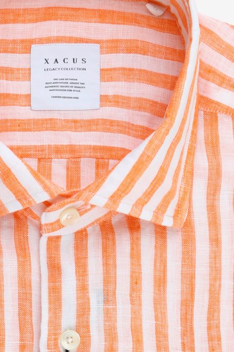 Camicia Uomo Xacus Regular Righe 100% lino collo Francese Manica lunga