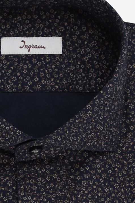Camicia Uomo Ingram Slim Fantasia 100% cotone collo Francese Manica lunga