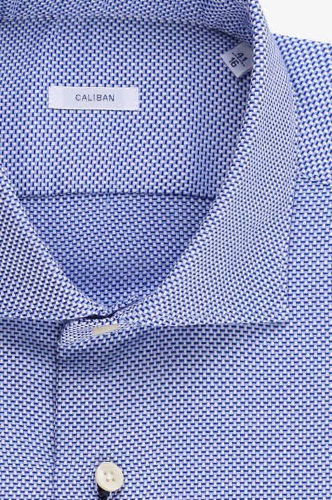 Camicia Uomo Caliban Regular Micro disegno 100% cotone collo Francese Manica lunga