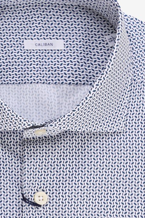 Camicia Uomo Caliban Regular Micro disegno 100% cotone collo Francese Manica lunga