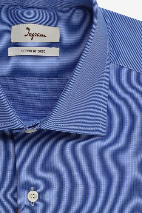Camicia Uomo Ingram Slim Righe 100% cotone collo Francese Manica lunga
