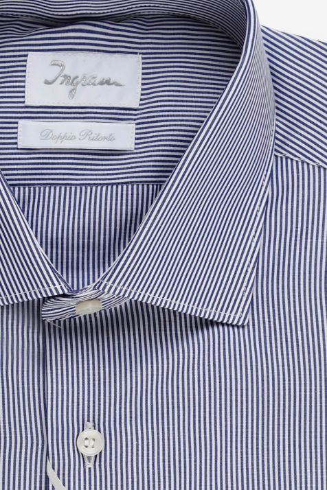 Camicia Uomo Ingram Slim Righe 100% cotone collo Francese Manica lunga
