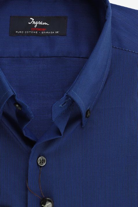 Camicia Uomo Ingram Slim No Stiro Micro disegno 100% cotone collo Button down Manica lunga
