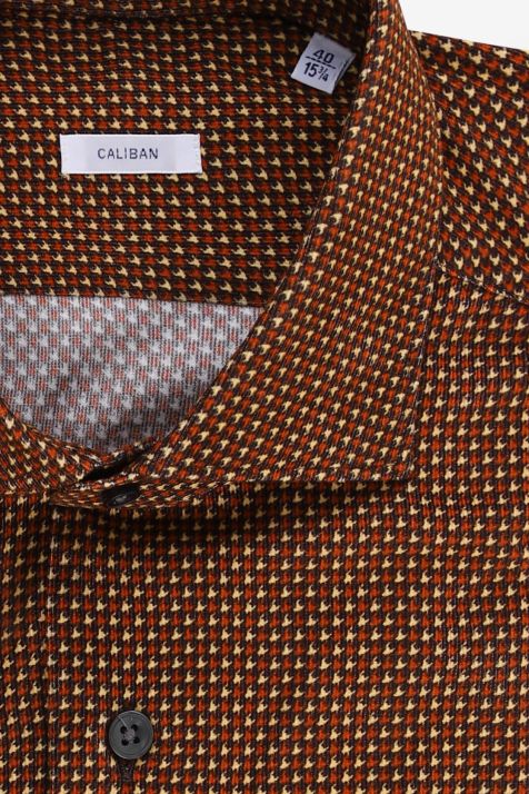 Camicia Uomo Caliban Regular Micro disegno 100% cotone collo Francese Manica lunga