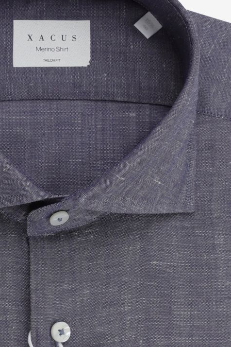 Camicia Uomo Xacus Regular Tinta unita 75% lana merino 25% lino collo Francese Manica lunga