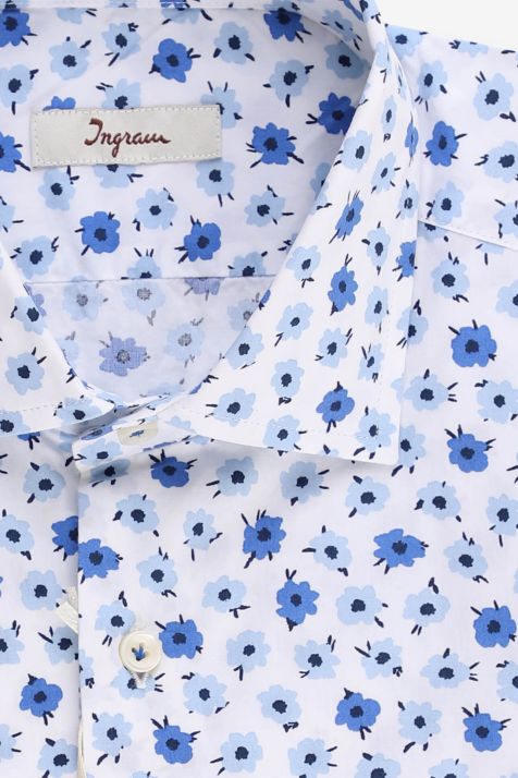 Camicia Uomo Ingram Slim Fantasia 55% lino 45% cotone collo Francese Manica lunga