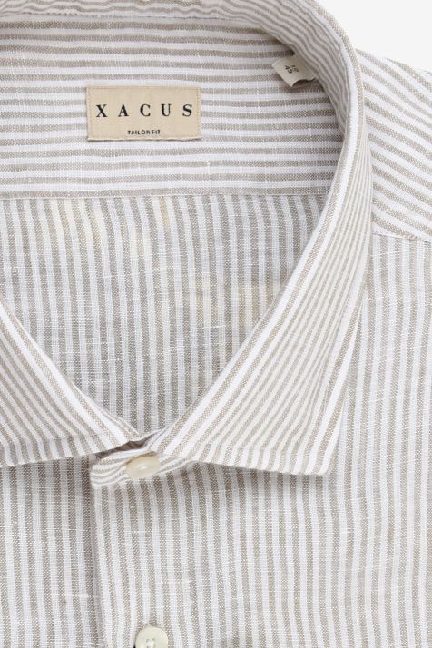 Camicia Uomo Xacus Regular Righe 100% lino collo Francese Manica lunga